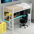 thumbnail image 4 of Bellemave Loft Bed Twin Size with Desk, Metal Twin Loft Bed Frame with Power Outlet and LED Lights, Heavy Duty Gaming Loft Beds with Ladder for Bedrom, No Box Spring Needed（Twin,White), 4 of 9