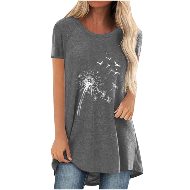 Levmjia Mode Hauts pour Femmes Grande Taille Rabais Femmes Mode Chemises Imprimées Décontractées Manches Courtes T-Shirt Ample Hauts Tunique Blouse