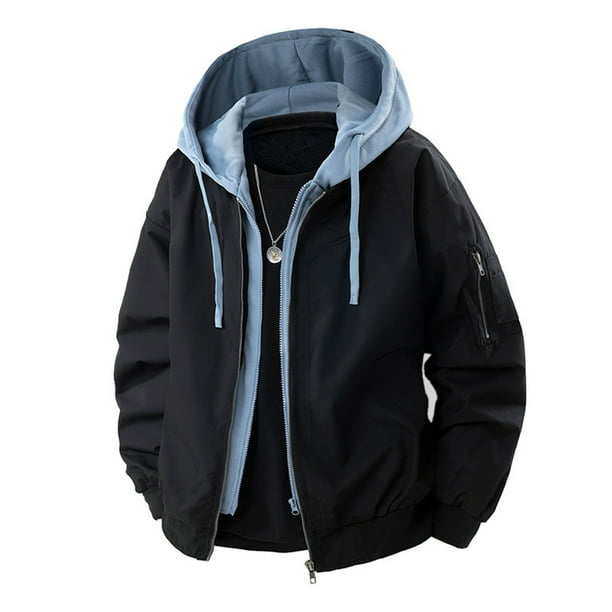 Ceisia Lightweight Windproof Men's Loose Fit Fake Two-Piece Spliced Hooded Bomber Jacket Gift