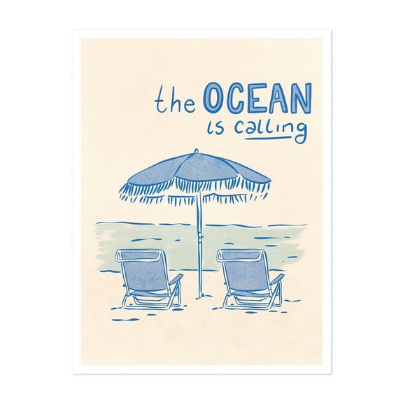 Beachside Serenity - Digital Art Beach Ocean Coast Quote Minimalist Summer Seaside Unframed Wall Art Print 5 x 7 inches