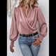 thumbnail image 4 of Camisa Elegante de Color Liso con Escote en V y Mangas Farol para Mujer Rosa L, 4 of 9