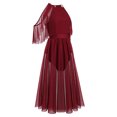 thumbnail image 2 of IBTOM CASTLE Women Lyrical Dance Dress Shiny Criss Cross Spaghetti Strap Full Circle Mesh Tulle Long Dress with Brooch Pin L Wine Red, 2 of 8