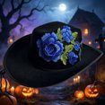 thumbnail image 5 of EOYWHK Men Western Rose Embroidered Cowboy Hat Wide Brim Felt Cowgirl Hat with Adjustable Chin Strap for Western Party Costume, Blue, 5 of 5