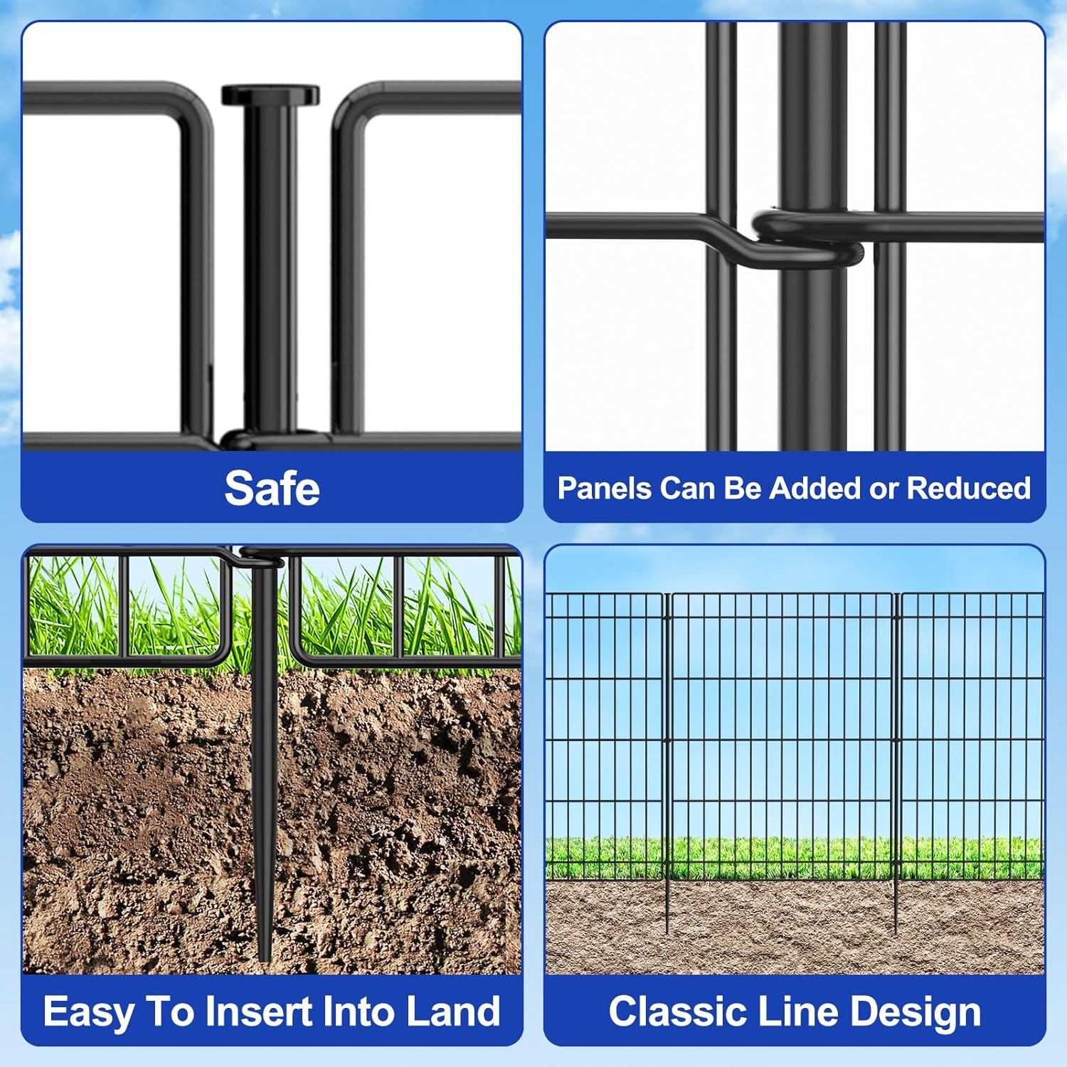 Decorative Garden Fence 6 Panels 11.8ft x 30in Rustproof No- Metal Fencing for Yard Outdoor