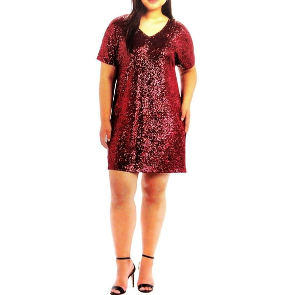 Hilary Radley Women's Party Dress Cocktail Sequin Casual Dress Wine Red Medium