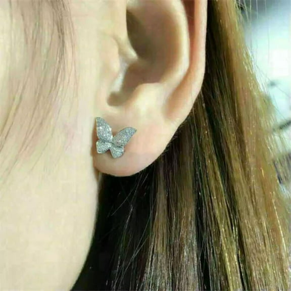 Cute 925 Silver,Gold Stud Earring Butterfly Cubic Zircon Women Jewelry A Pair