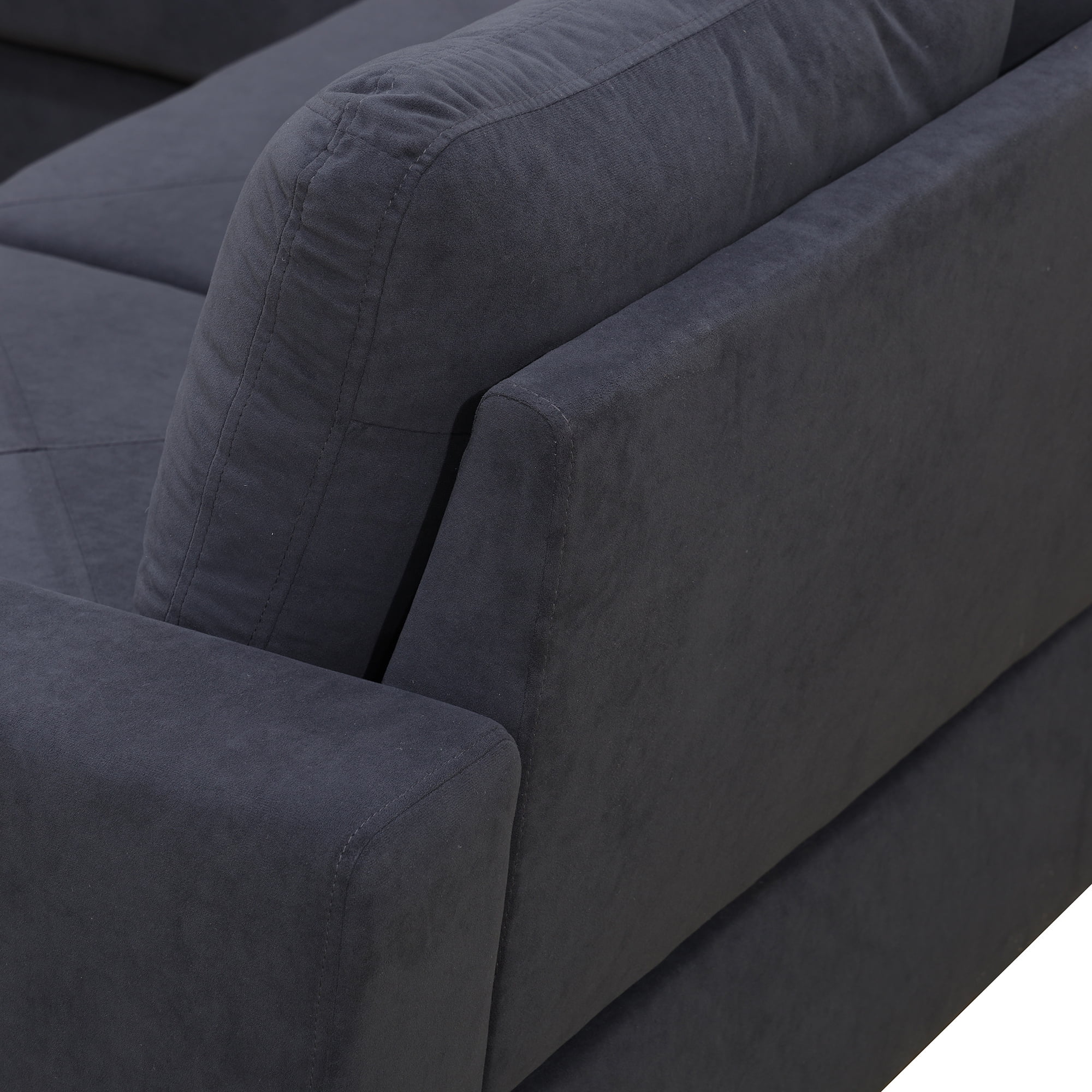 Aukfa 6-Seater L Shaped Sectional Sofa Modular Couch for Living Room, 2Pillows, Flannel, Dark Gray