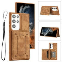 Dteck Case for Samsung Galaxy S23 Ultra,Magnetic Leather Card Slot Wallet Case Shockproof Rubber Kickstand Cover with Wrist Strap for Galaxy S23 Ultra,Brown