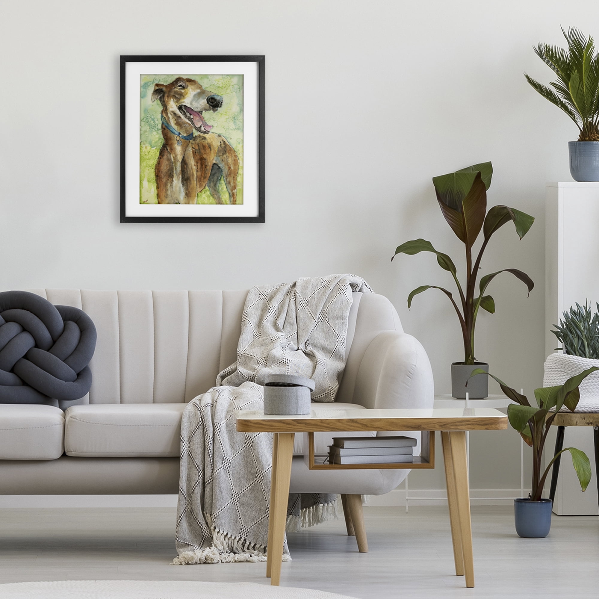 Stupell Industries Greyhound Smile Watercolor Black Framed Print Under Glass, design by Patti Mann