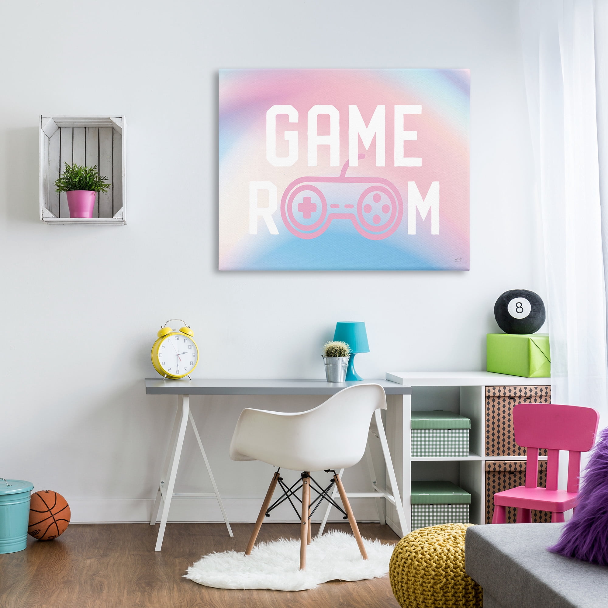 Stupell Industries Pastel Gamer Room Sign Typography Painting Gallery Wrapped Canvas Art Print Wall Art, 48 x 36