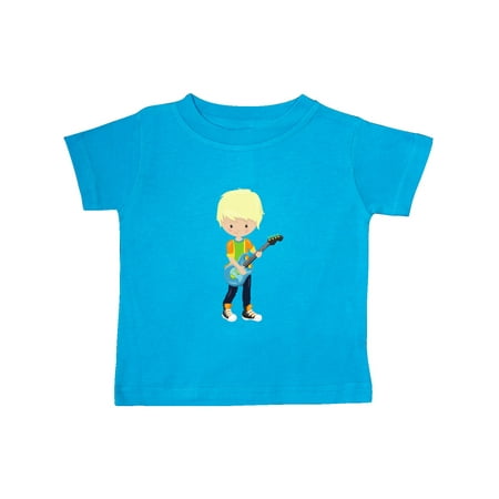 

Inktastic Rock Boy Blond Hair Boy Playing Guitar In Band Gift Baby Boy T-Shirt
