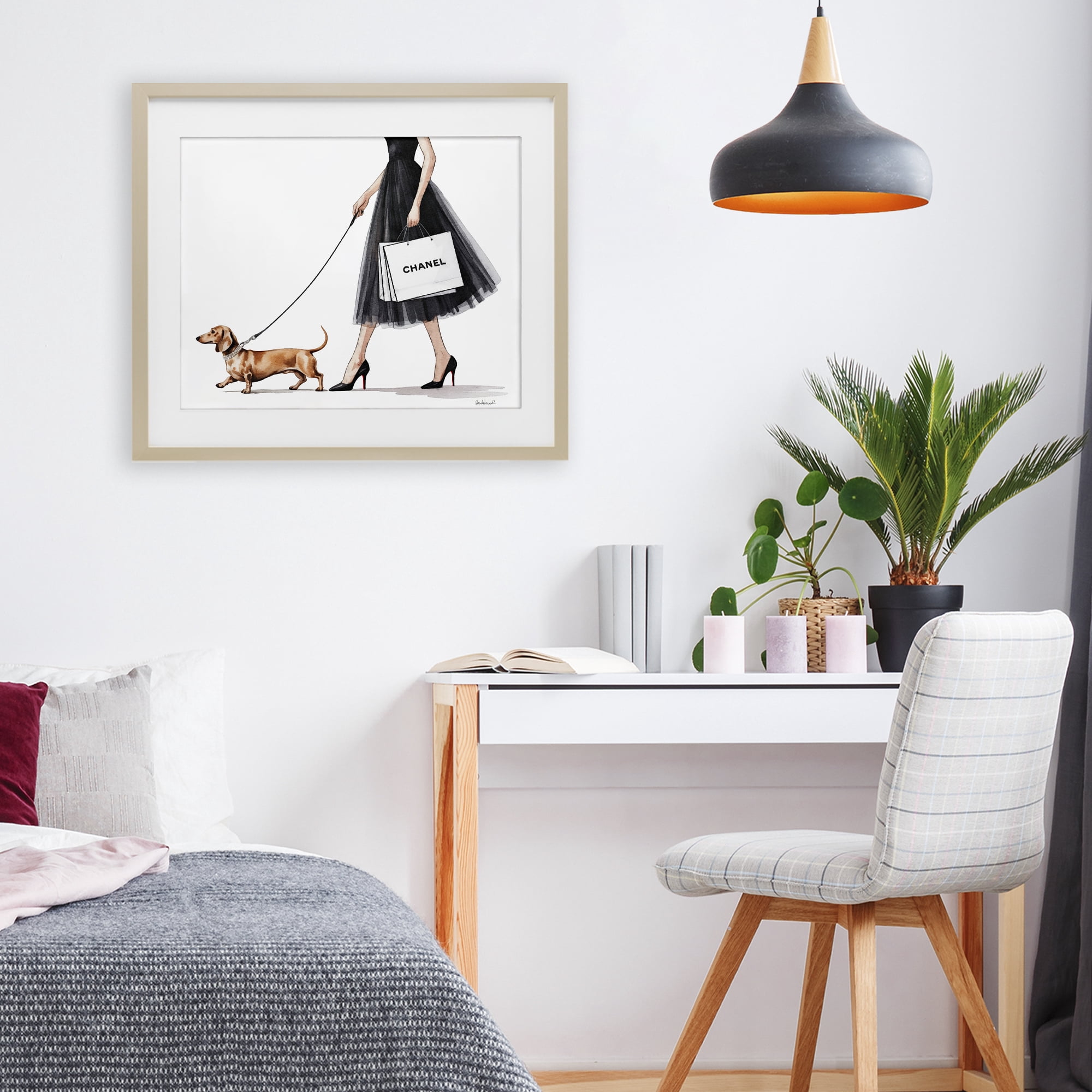 Stupell Industries Glam Dog Walking Birch Framed Print Under Glass, design by Amanda Greenwood