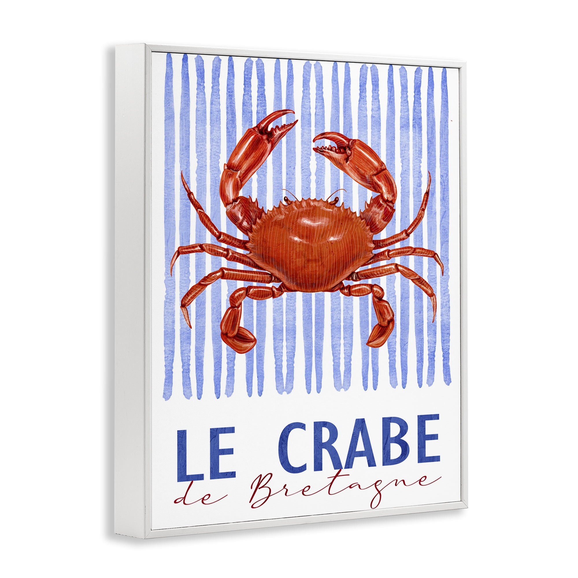 Stupell Industries Le Crabe Nautical Stripes White Framed Giclee Art, design by Kim Allen