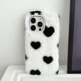 thumbnail image 2 of Feishell for iPhone 13 Cute Fluffy Case with Hearts Pattern, for Women Girls, Luxury Fluffy Furry Plush Soft Flexible Silicone TPU Anti-Drop Shockproof Protective Phone Case,White, 2 of 6