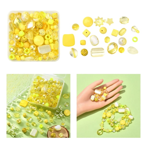 1 caja surtida de sueltas acrílicas para hacer pulseras, colres, proyectos de bricoje resistentes al desgaste, manualidades delicadas, , AMARILLO Macarena Cuentas sueltas