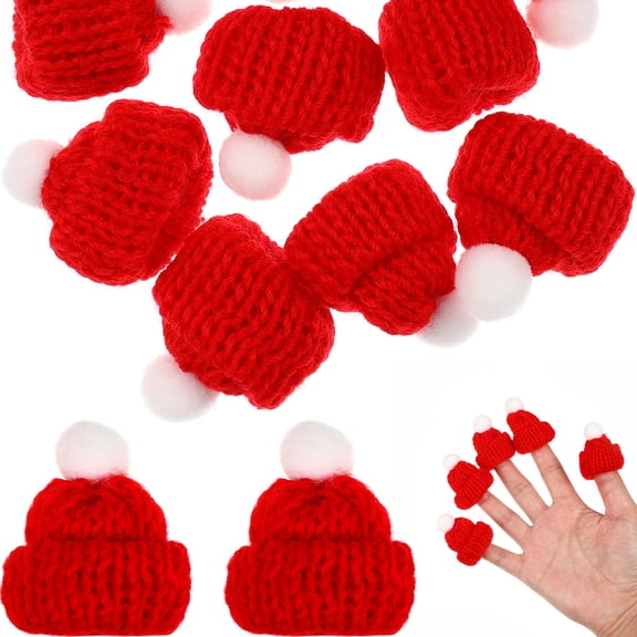 LEORX 10 Pcs Tiny Knitting Hats Red Knitted Fabric Santa Style For Women