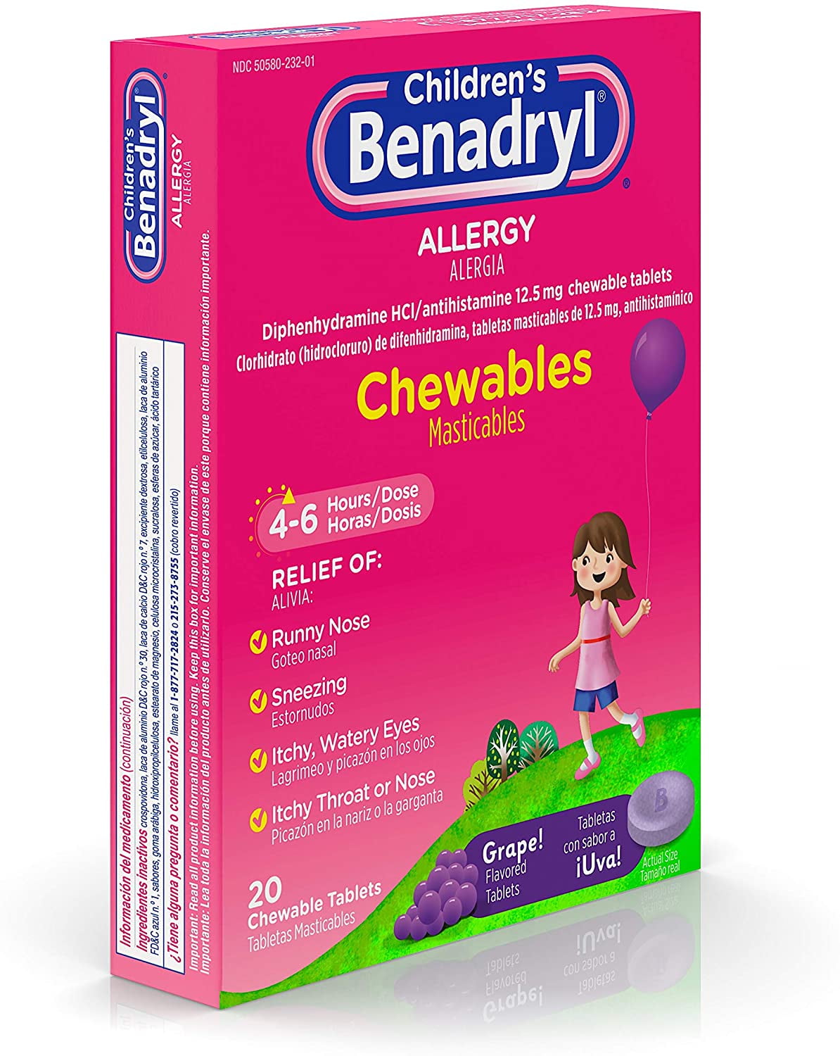 Benadryl Children S Allergy Chewable Tablets Grape Flavored 20 Ea Pack Of 2 Walmart Com Walmart Com