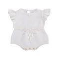 thumbnail image 1 of Newborn Infant Baby Girls Knit Ruffle Sleeveless Drawstring Romper Sweater Suit White 12-18 Months, 1 of 7