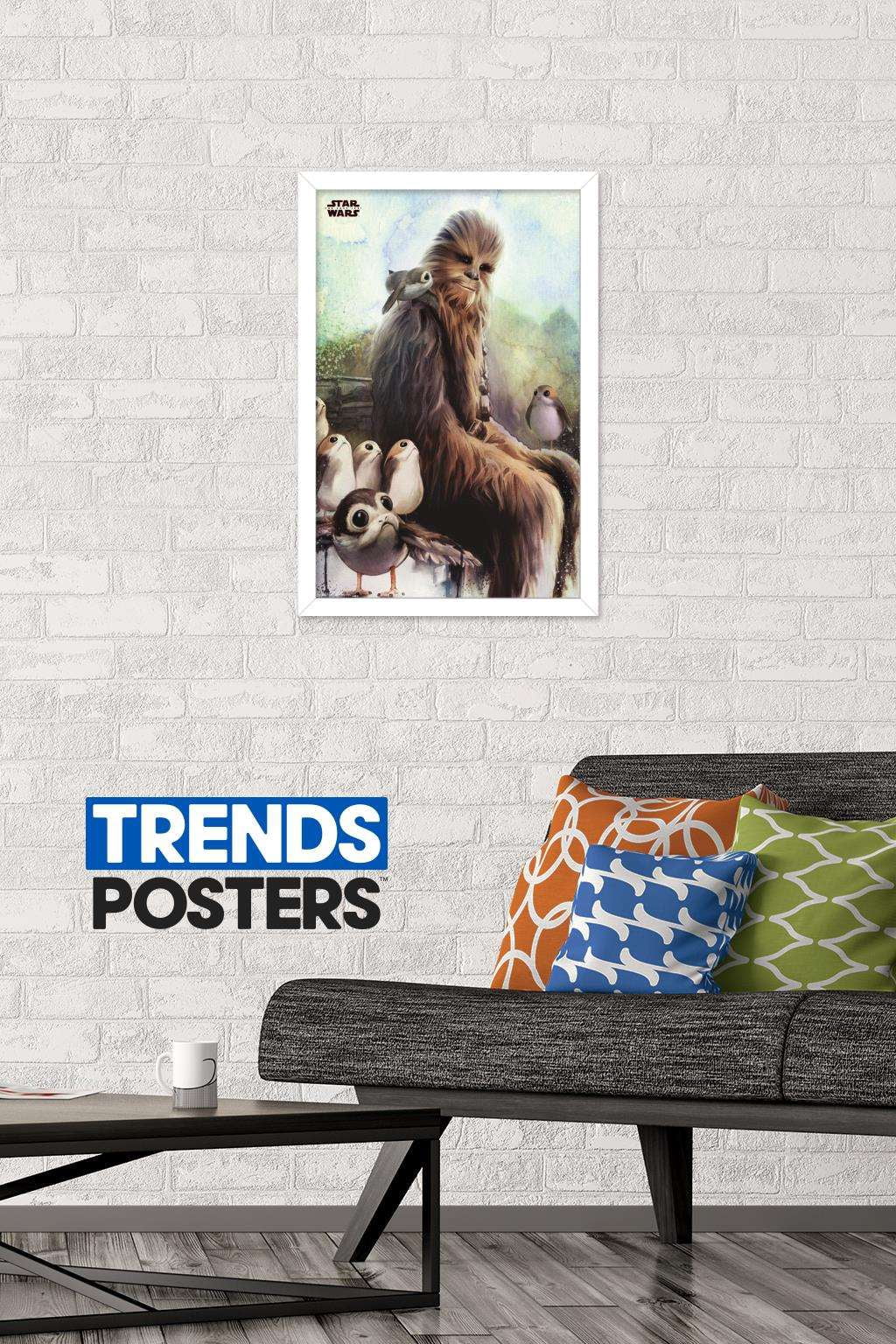 Star Wars: The Last Jedi - Wookiee And Porg Wall Poster, 14.725" x 22.375", Framed