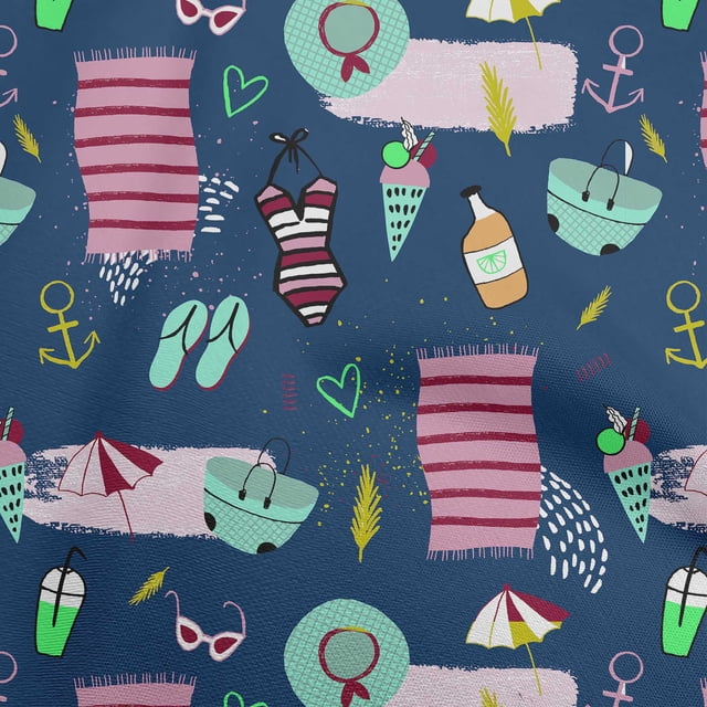 oneOone Rayon Navy Blue Fabric Summer Beach Sewing Material Print Fabric By The Yard 56 Inch Wide