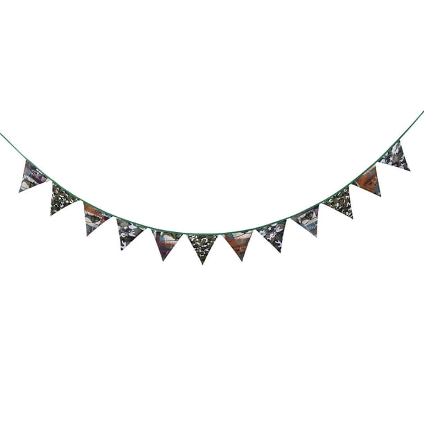 KAKOWELY Banderines de 3M, banderines de tela de algodón verde camuflaje, guirnalda de 12 banderines triangulares, decoración para bodas, cumpleaños, baby shower, graduación, aniversarios.