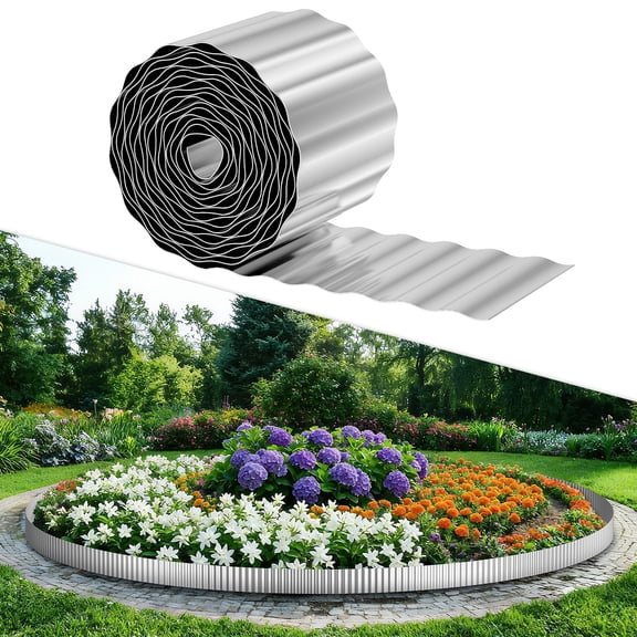 Corrugated Metal Garden Edging, 6''x20FT Galvanized Steel Landscape Border for Flower Beds, Lawn, Yard & Pavers