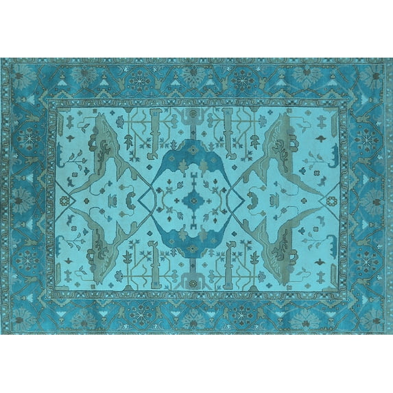 Ahgly Company Indoor Rectangle Oriental Light Blue Industrial Area Rugs, 7' x 10'