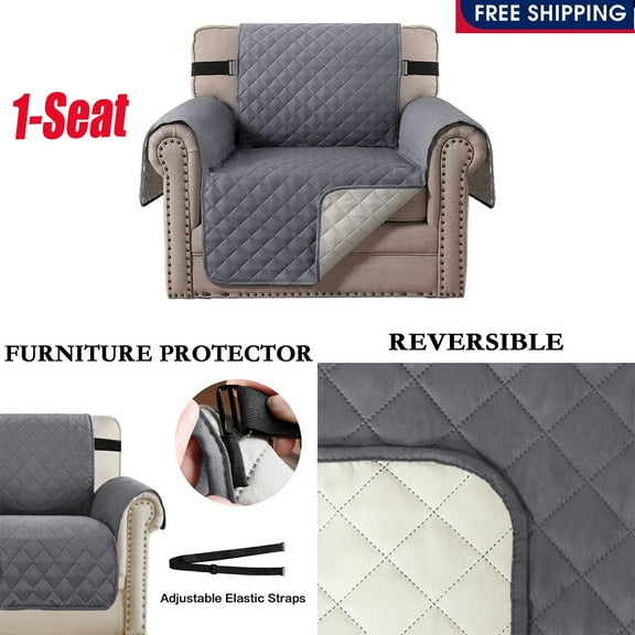 SHANNA Sofa Cover Armchair Cover Double Sided Quilted Non-slip with Elastic, Diamond Check, 1 Seat, Suitable for Cat/Dog/Pet  (Grey)