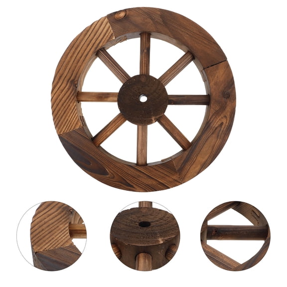 BESTOYARD Rustic Wooden Wagon Wheel Decor Brown Wall Art for Home and Garden Decoration 1Pc