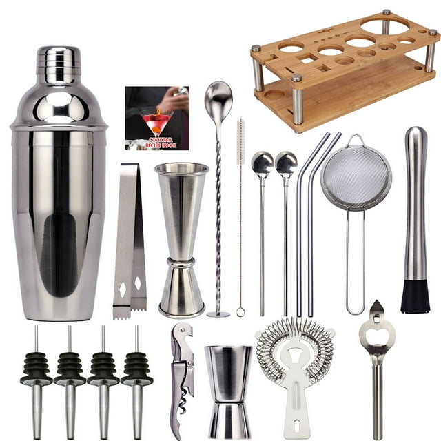 Conjunto de cóctel Juego de coctelera de barra de 20 piezas, kit de fabricación de bebidas, mezclador de acero inoxidable, regalo con base de soporte Abanopi Conjunto de cóctel