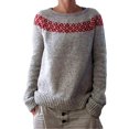 thumbnail image 2 of Bovemsi Sweaters for Women Cozy Women's Knitted Isle Print Retro Sweater Casual Loose Crewneck Long Sleeve Lightweight Fall Sweaters, 2 of 4