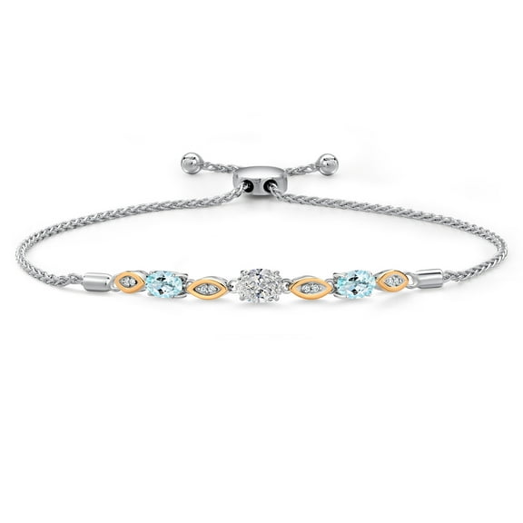 Gem Stone King 1.70 Ct DEF Lab Grown Diamond Sky Blue Topaz 925 Silver and 10K Yellow Gold Bracelet