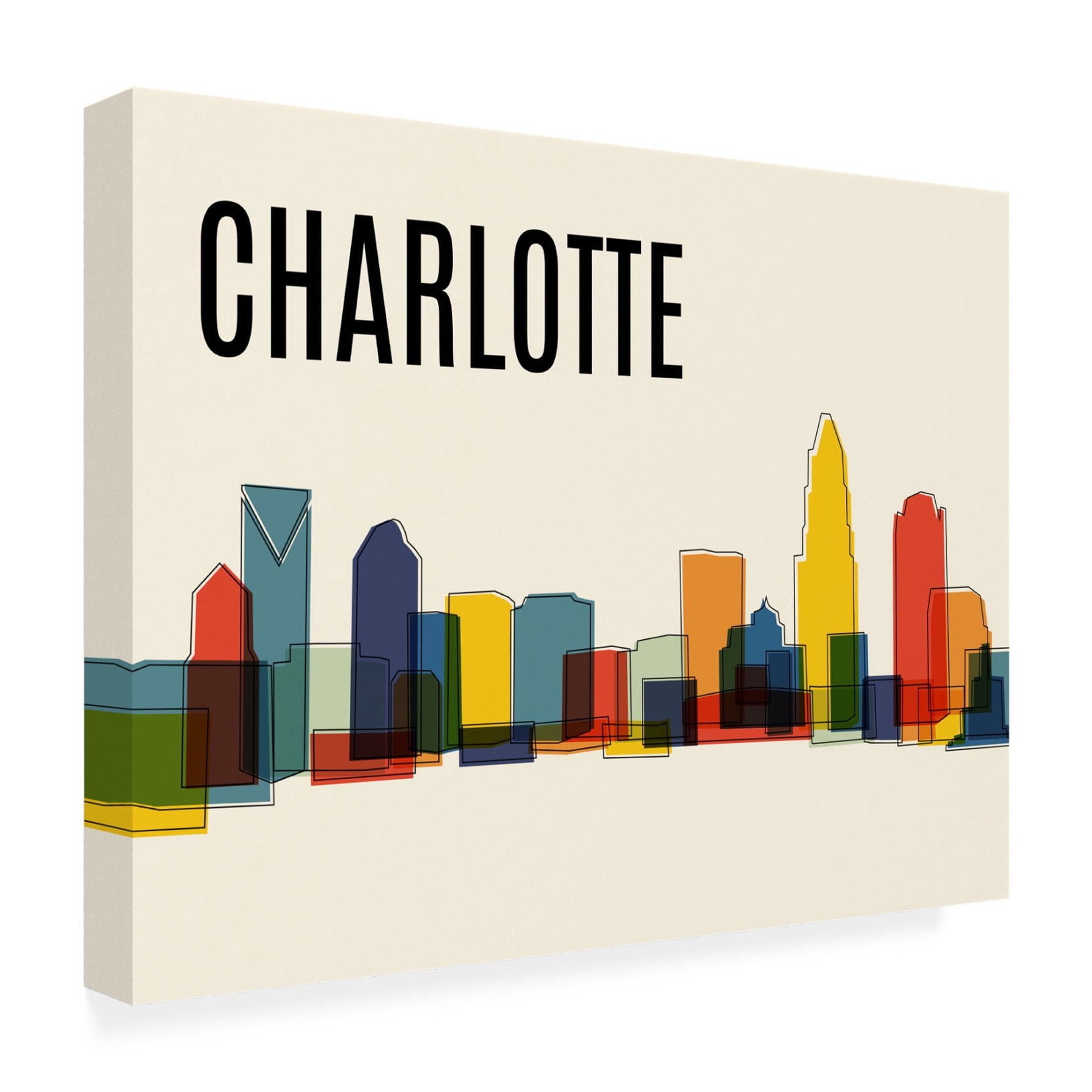 Canvas Wall Art - Tom Quartermaine 'Charlotte Mid Century Modern Cityscape' Wall Art for Living Room, Bedroom, or Office Décor by Trademark Fine Art - 19 x 14 Inches