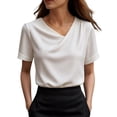 thumbnail image 2 of Molidfa Women's Top Stretchable Crew Neck Regular Pullover Casual Short Sleeve Drop Shoulder Casual Set-In Tops, 2 of 5