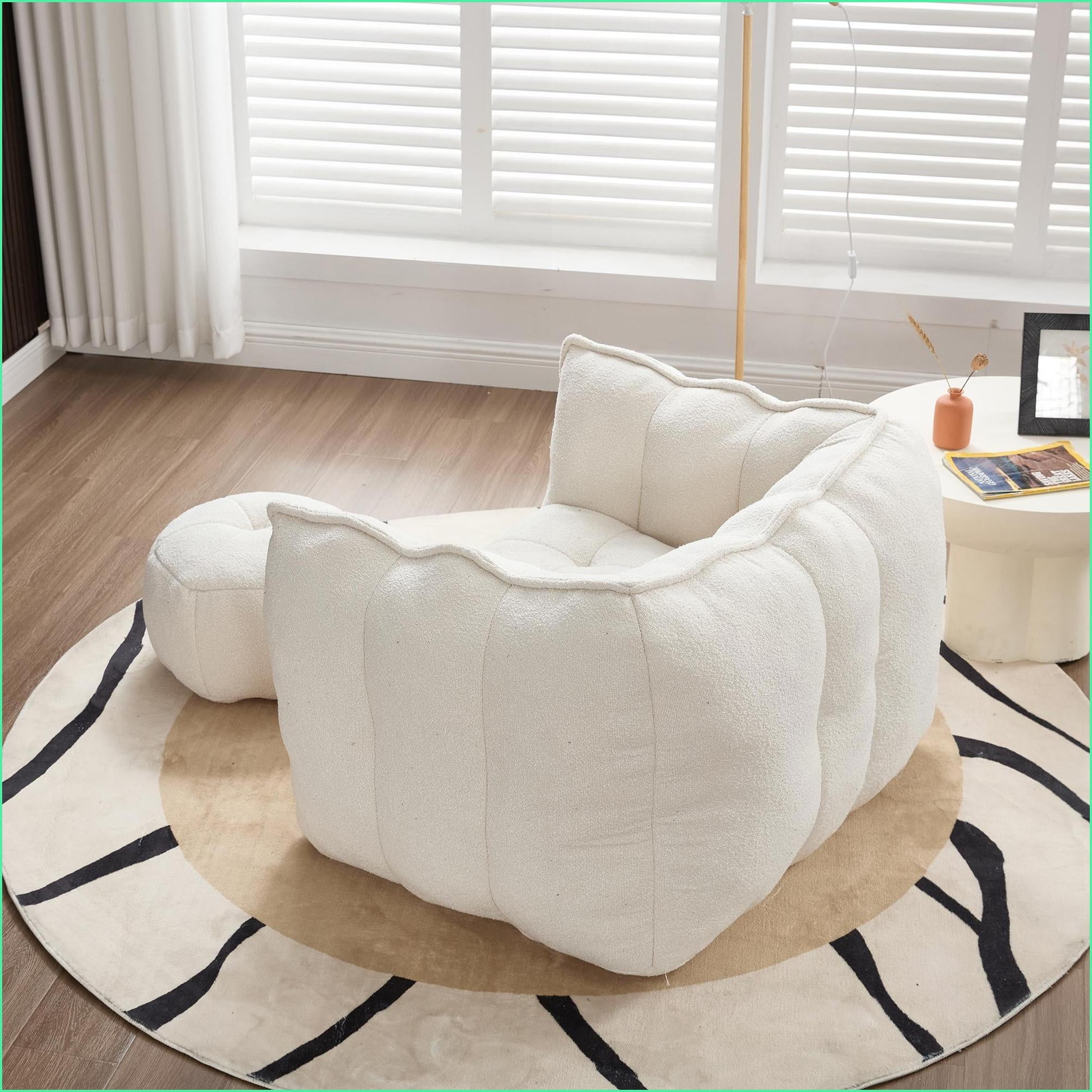 Comfortable Adult Bean Bag Chair with Footstool - Lazy Sofa for Gaming, Reading, TV | Chenille | Square