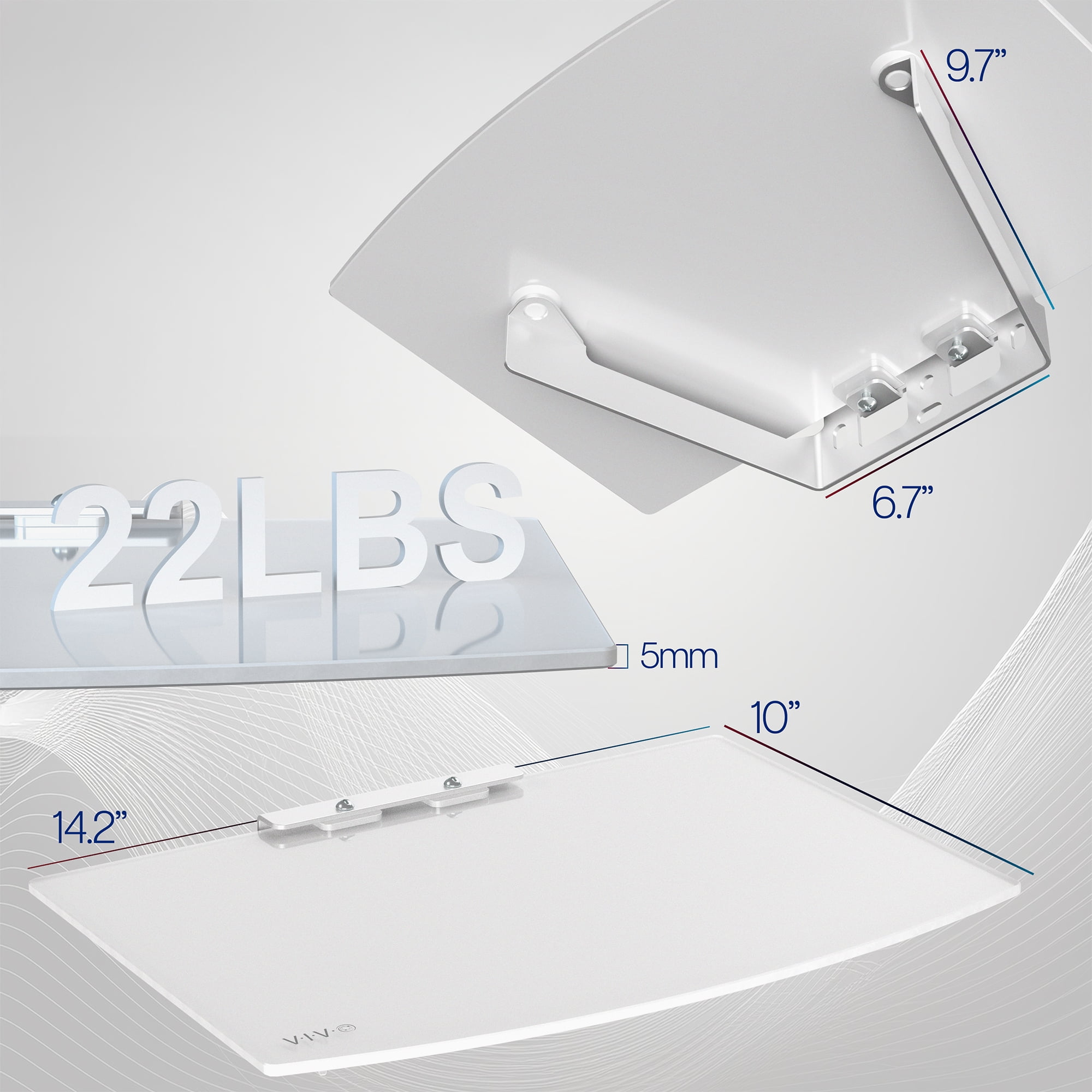 VIVO White Floating Wall Mount Tempered Glass Shelf for DVD Player, Game System