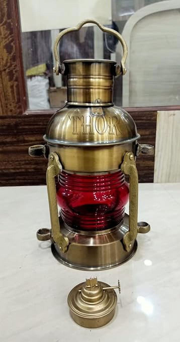 Nautical Antique Large Ship Boat Oil Lantern-Maritime Collectible Decorative-Boat Lamps-Nursery Red Oil Lamp-Vinatge Lighting Lamp Rustic Vintage Home Decor Gifts