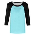 thumbnail image 4 of 3/4 Length Sleeve Womens Tops Trendy Casual Patchwork Color Block Shirts Crew Neck Blouses Loose Fit Tshirts Fall Winter Ladies Going Out Tops, 4 of 5