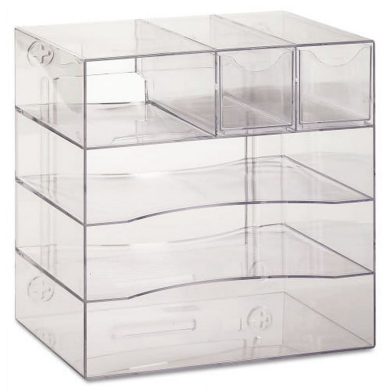 Optimizers Four-Way Organizer with Drawers, 6 Compartments, 2 Drawers, Plastic, 10 x 13.25 x 13.25, Clear Optimizers Four-Way Organizer with Drawers, 6 Compartments, 2 Drawers, Plastic, 10 x 13.25 x 13.25, Clear