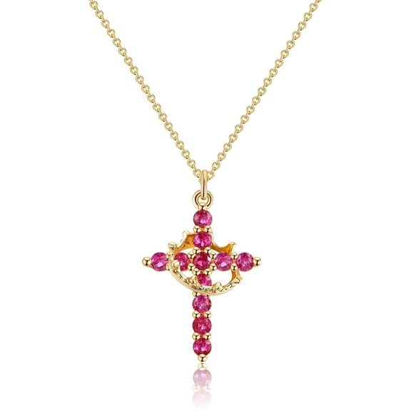 Valentine's Day Gifts Crown Cross Necklace for Women,14K Gold Plated Non-Tarnish Christian Faith Religious Jewelry for Her