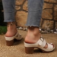 thumbnail image 4 of Rokment Ladies Platform Chunky Block High Heels Dressy Slip on Sandals for Women 2026 Summer Fashionable Leather Fish Mouth Open Toe Dress Slides Heeled Pumps Beige Size 6.5, 4 of 7