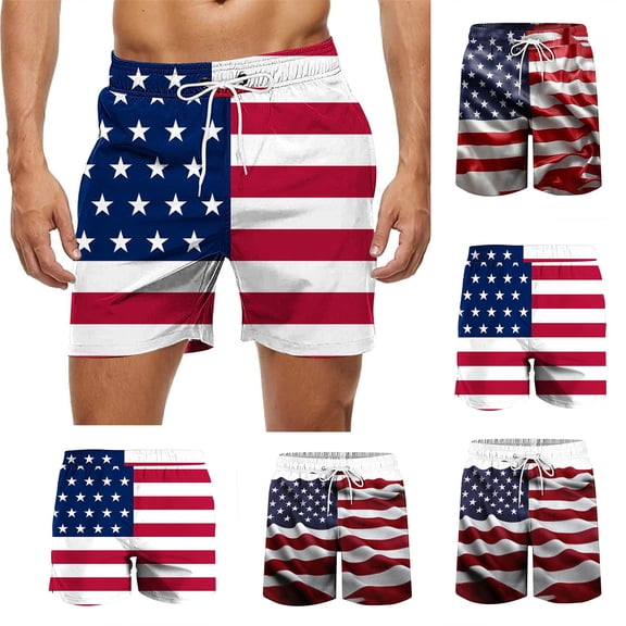Vetsdori Mens Big and Tall Swim Trunks Summer Board Shorts Swimwear Elastic Waist Vacation July 4th Pockets,American Flag Holiday Shorts for Men Independence Day