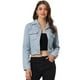 thumbnail image 1 of Chaqueta de motociclista recortada de gamuza sintética con muescas en el cuello, bolsillos, chaquetas de motociclista con botones Gris Azul S, 1 of 6