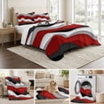 thumbnail image 6 of Full Quilt Set 78''x90'', Red Black Ombre Lightweight Summer Bedspread Coverlet Set with 2 Pillow Shams, Modern Geometric Moire Abstract Art Breathable All Season Quilt Bedding for Bedroom/Guest Room, 6 of 9