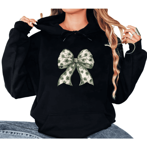 Print Hoodie Graphic Sweatshirt Green Four Leaf Clover Bow St Patrick’s Day Shirts Graphic Tees Print T shirt Black Festive Casual Tops S-2XL