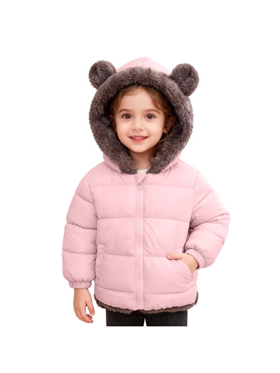 Kids Winter Coat Toddler for Girls Boys Reversible Bear Ears Hooded with Pocket Jacket Two Sided Thicken Windproof Zipper Warm Outerwear Jackets 18-24 Months