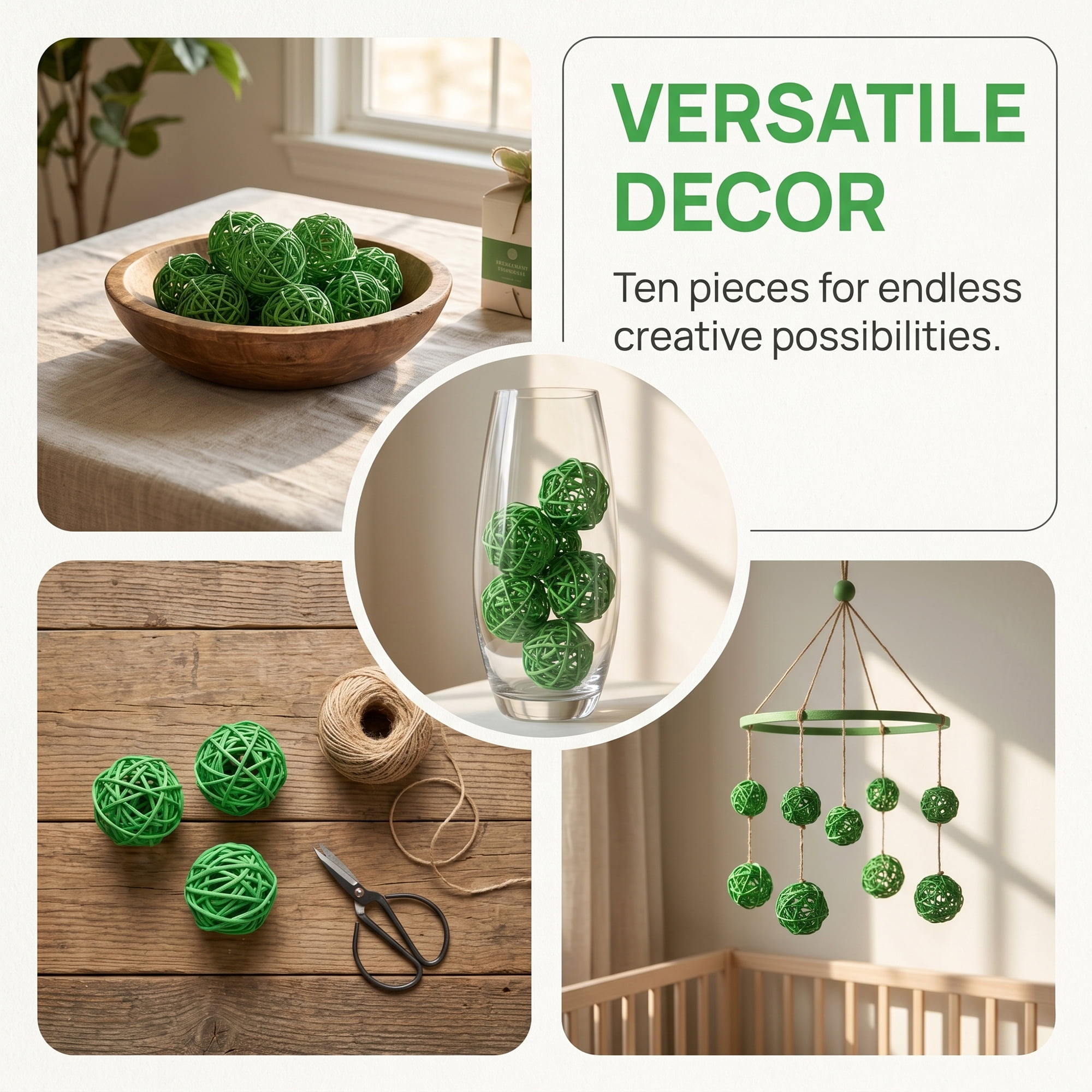 Unique Bargains 10Pcs Rattan Balls for Lights Wicker Spheres Orbs Green 2"x2"x2"