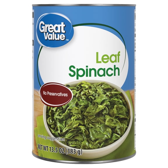 Great Value Canned Leaf Spinach, 13.5 oz Can