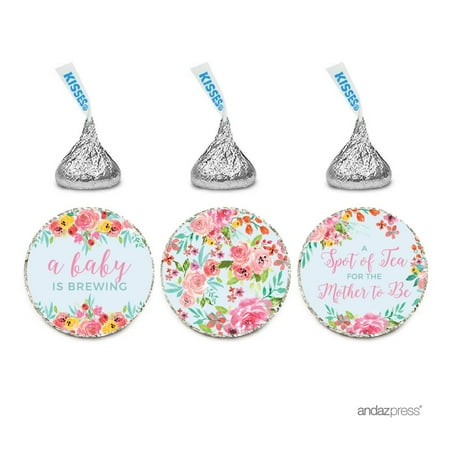 Noahs Ark Baby Shower Tea - Baby Shower Pink Roses English Tea Party, 216-Pack Chocolate Drop Label Stickers Trio, Favors