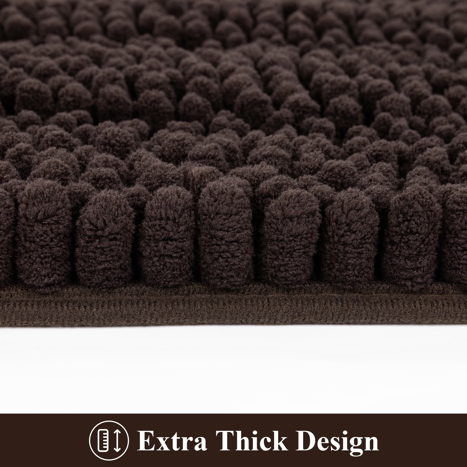 Ileading Ultra Soft Bathroom Rug Set 3 Pieces, Non Slip Thick Chenille Striped Bath Mat, Absorbent Plush Shaggy Bath Rugs for Bathroom, Brown
